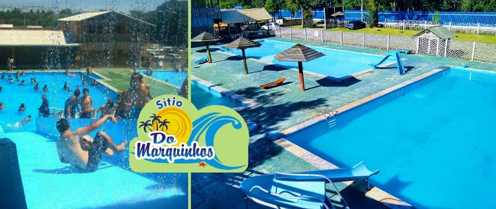 Ingressos para o Sítio do Marquinhos em promoção. Imagem das piscinas e rampa molhada.