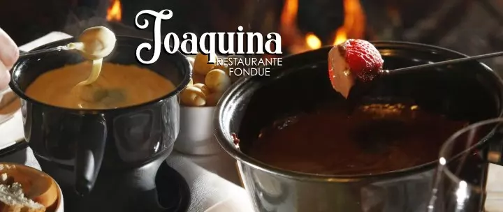 Joaquina Fondue em Gramado. Sequência Completa de Fondue: Imagem dos Fondues de Queijo e Chocolate.