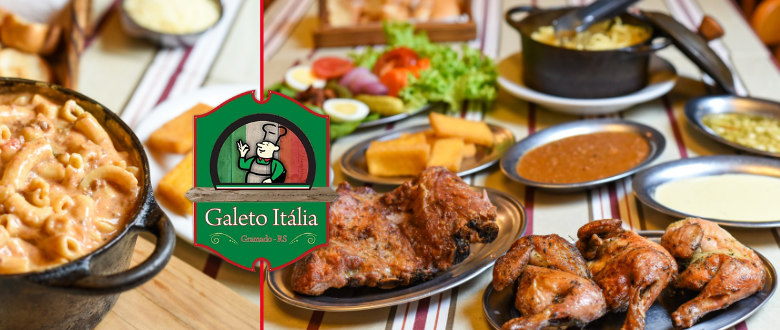 Oferta de Galeto: Restaurante Gramado. Imagem dos pratos do galeto.