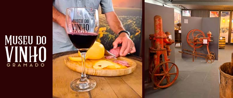 Imagens do vinho e do interior do Museu do Vinho em Gramado.