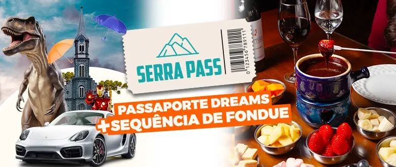 Serra Pass: Pacote Chateau da Serra Fondue + 8 atrações em Gramado. Cupom de Desconto Tchê Ofertas.