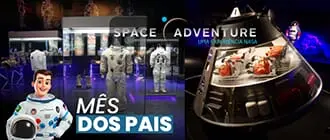Uniformes de astronauta da NASA e simulação de viagem para a Lua