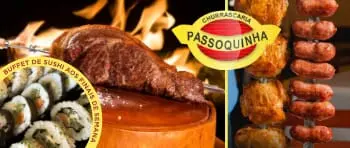 Imagens das carnes e do sushi da Churrascaria Passoquinha, em Canoas.