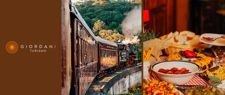 Giordani Turismo - Passeio de Maria Fumaça com Jantar Italiano - Desconto do Tchê Ofertas.