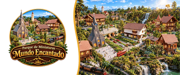 Ingresso para o Mundo Encantado de Gramado em oferta. Imagem réplica da colonização, Canela, Gramado