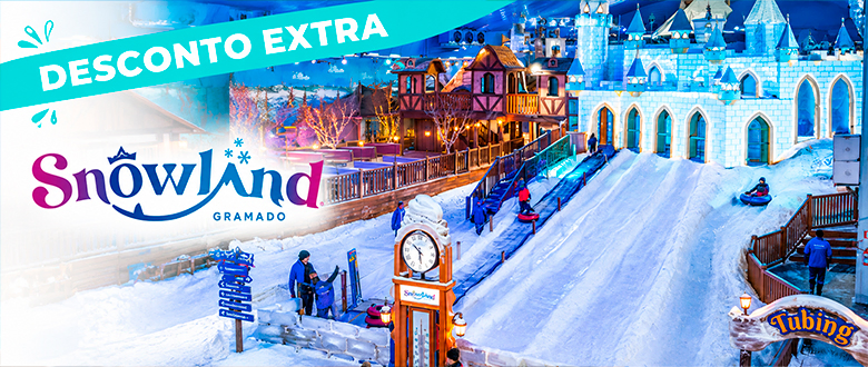 Parque Snowland em Gramado. Passaporte Adulto e Infantil: Imagem do Tubing e Sowboard.