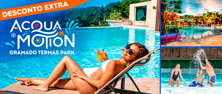 Acquamotion Gramado. Desconto. Oferta. Cupom. Imagem da piscina natualmente aquecida.